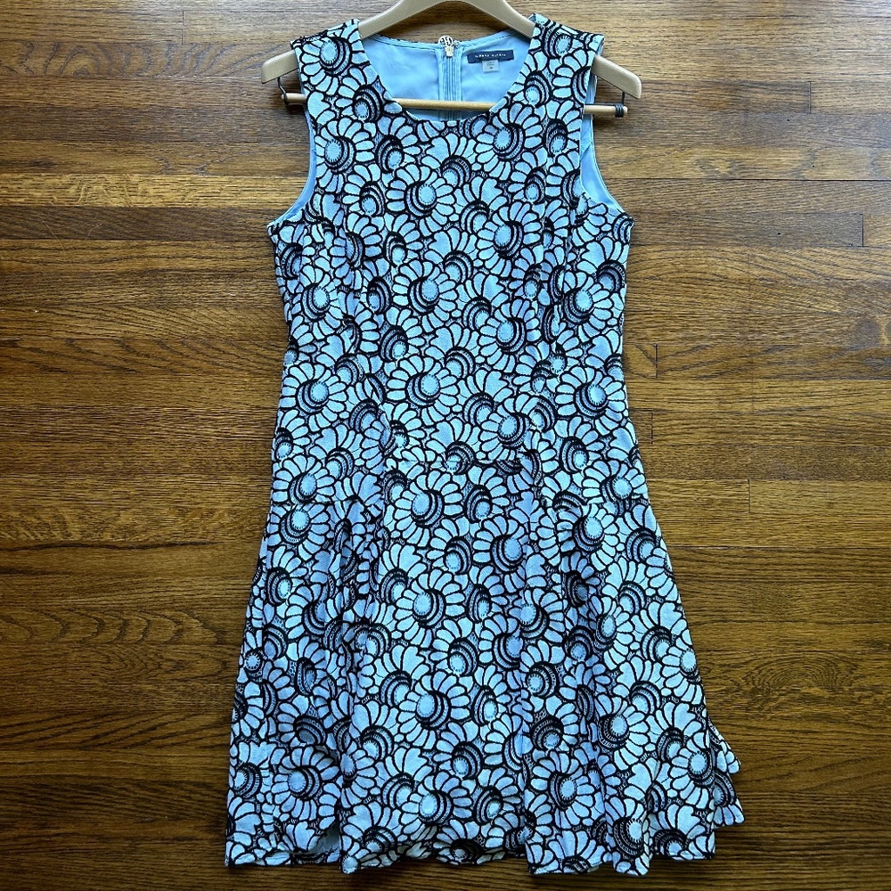 Tommy Hilfiger Blue and Black Lace Detailed Flowery A-Line Dress